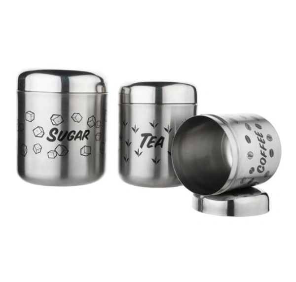 3 Pcs Stainless Steel Airtight Tea Coffee Sugar Canister Set